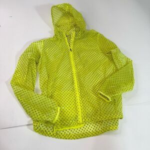 Nike Jacket Women XL Yellow Polka Dot Running Windbreaker Reflective Hooded Neon